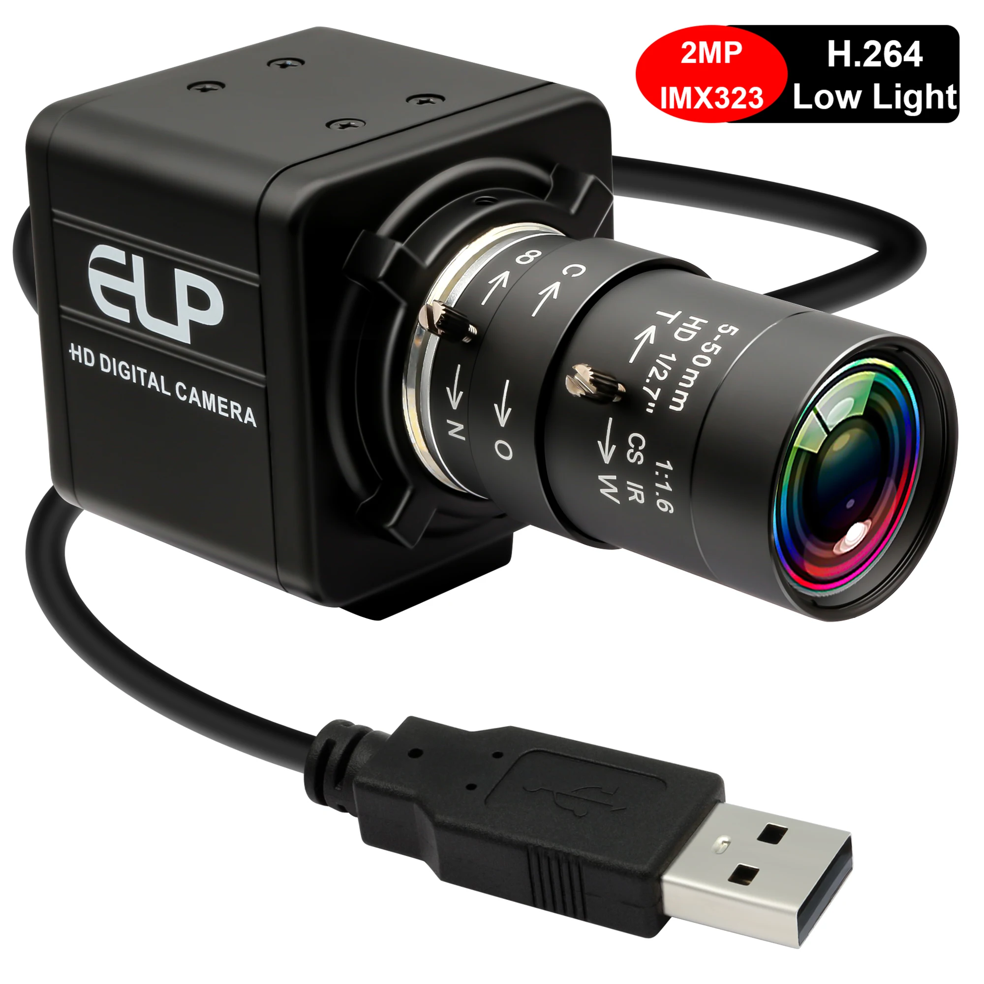 ELP 1080P H.264 Low Light Camera IMX323 Varifocal CS Lens Zoom Webcam 30fps High Speed MINI USB Industry Webcam With Microphone