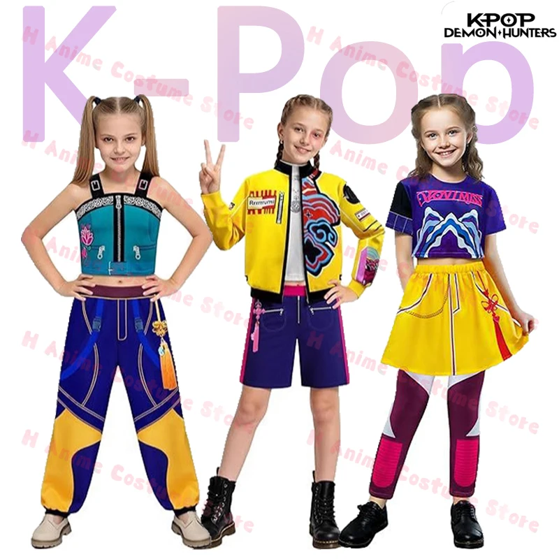 

Kids Kpop Demon Hunters Rumi Zoey Mira Cosplay Huntrix Costume for Girls Clothes Group Idol Roleplay Halloween Carnival Suit New