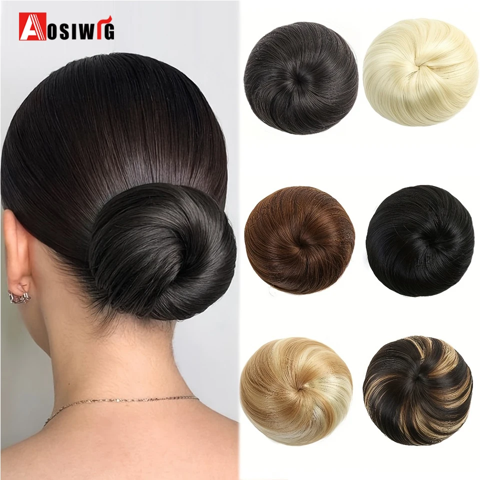 Women Synthetic Chignon Hair Bun Donut Clip In Hairpiece Extensions Brown Red Synthetic High Temperature Fibre AOSIWIG