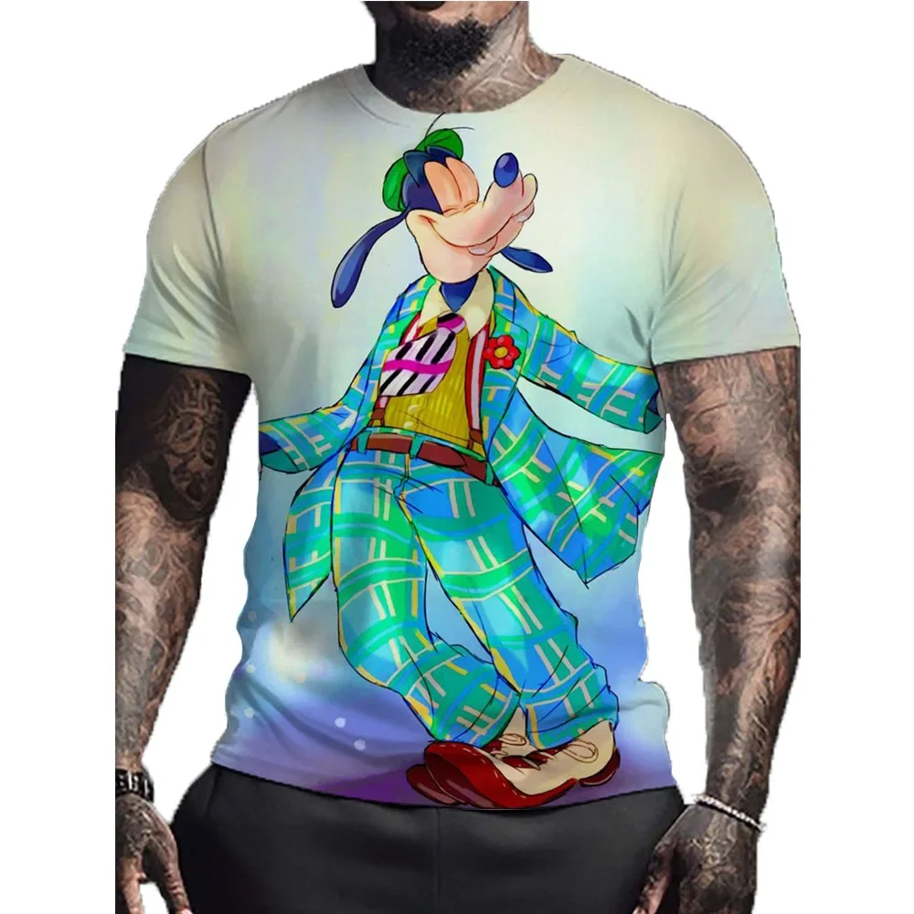 Fashionable New Disney Goofy Print Men's T-shirt Summer Popular Harajuku Personalized Round Neck Comfortable Short Kids Top