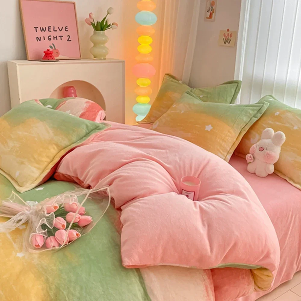 1pc Winter Warm Duvet Cover Flower Bed Covers Double Size Flannel Fleece Comforter Cover 220x240(without pillowcase)