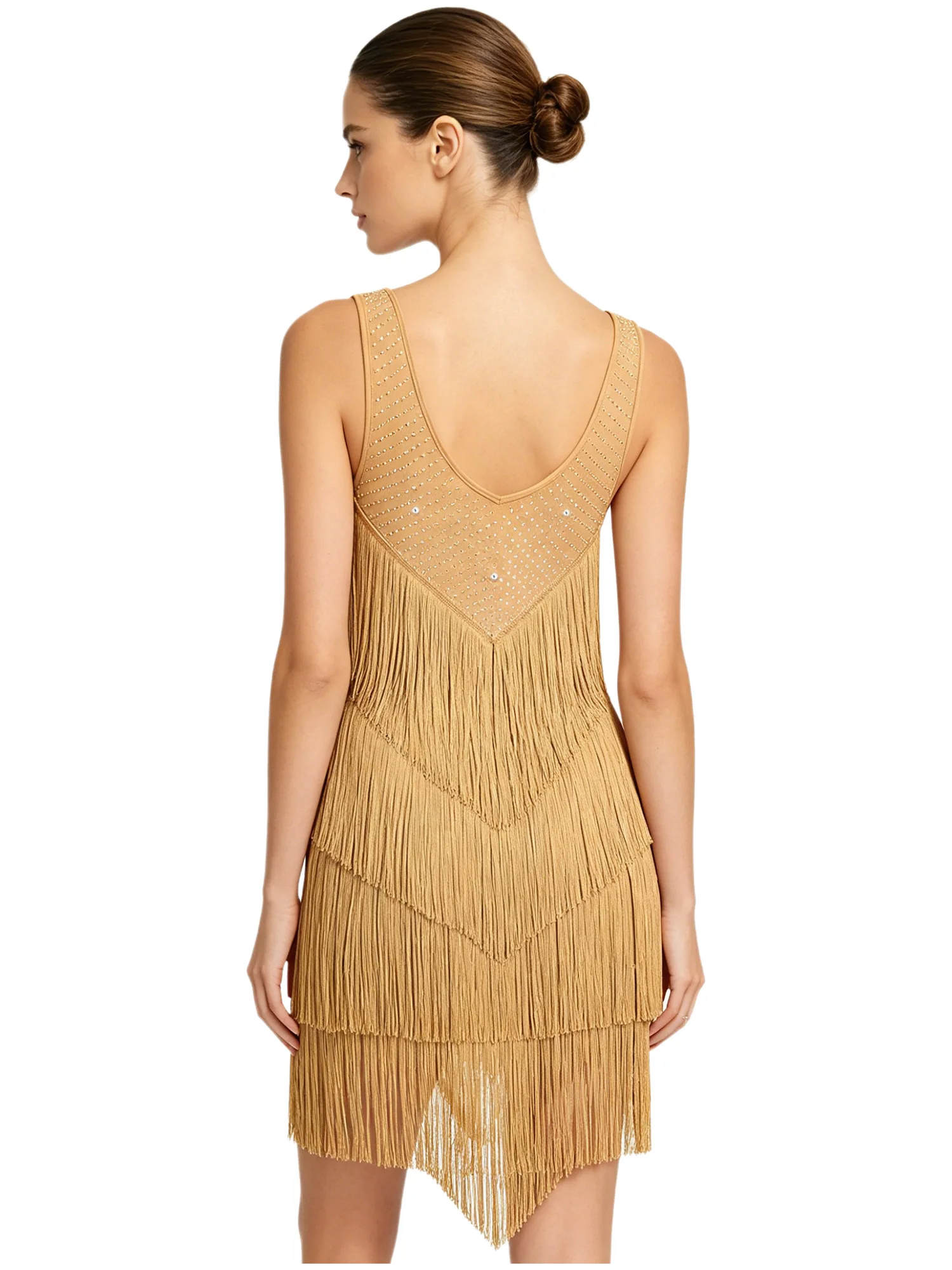 

Women's Ballroom Latin Dance Costume Fringed Dress Tiered Tassel Hem Sleeveless Dance Dress for Latin Proms Performance Costumes