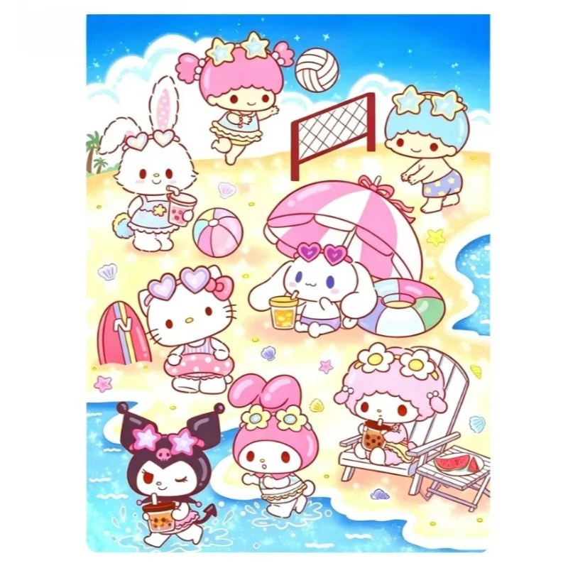 5D DIY Diamond Painting Kit Sanrio Summer Beach Seaside Art Full Drill Rhinestone Mosaic Wall Decor Craft Kit Home Gift