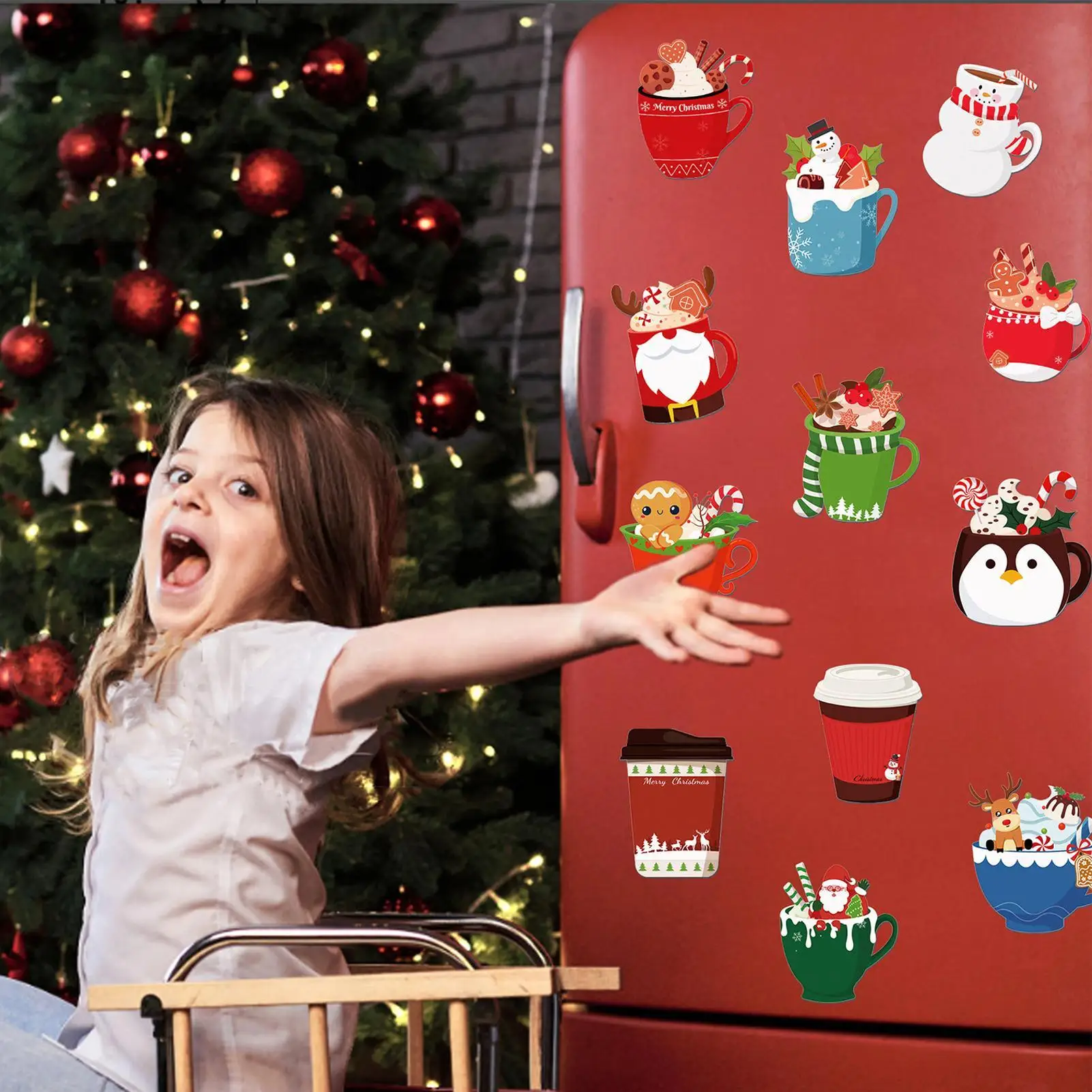 12 рождественских чайных чашек, набор блокнотов для заметок, блокнот на тему Санта-Клауса и лося, праздничные наклейки, липкие заметки, рождественский липкий блокнот, подарки
