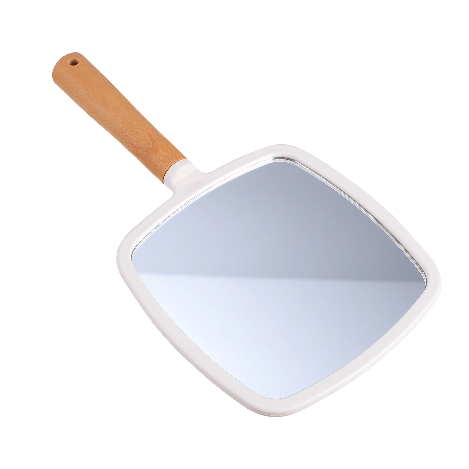 

Wood Handle Vanity Mirror Handheld Portable Compact Square White Lightweight High Definition Makeup Mirror for Women