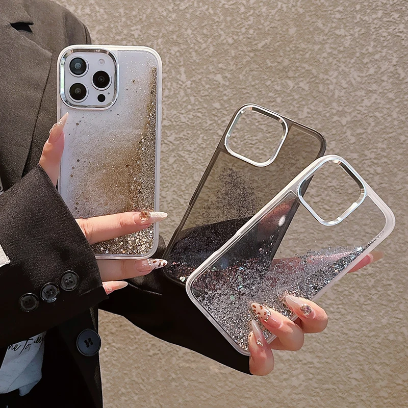 

Stylish Glitter Removable Liquid Quicksand Phone Case for IPhone 16 Plus Pro Max Deluxe Underwired Camera Back Drop Case