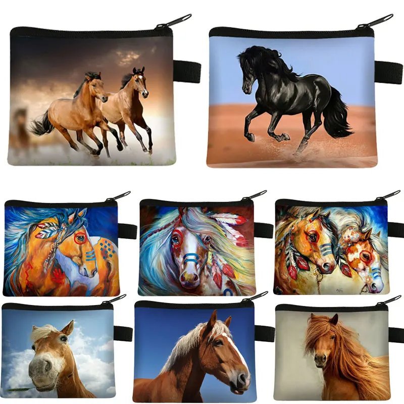 Cartoon Horse Manga Print Coin Purse Short Shell Wallet Women Key Card Bag Kids Change Purses Small Handbags For Women Billetera