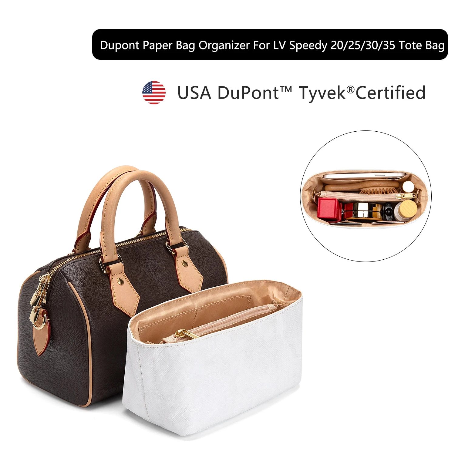 CRAZYSMITH Dupont Paper Insert Bag Organizer For LV Speedy 20 25 30 35 Handbag Inner Bag Shaper Storage Portable Cosmetic Bags