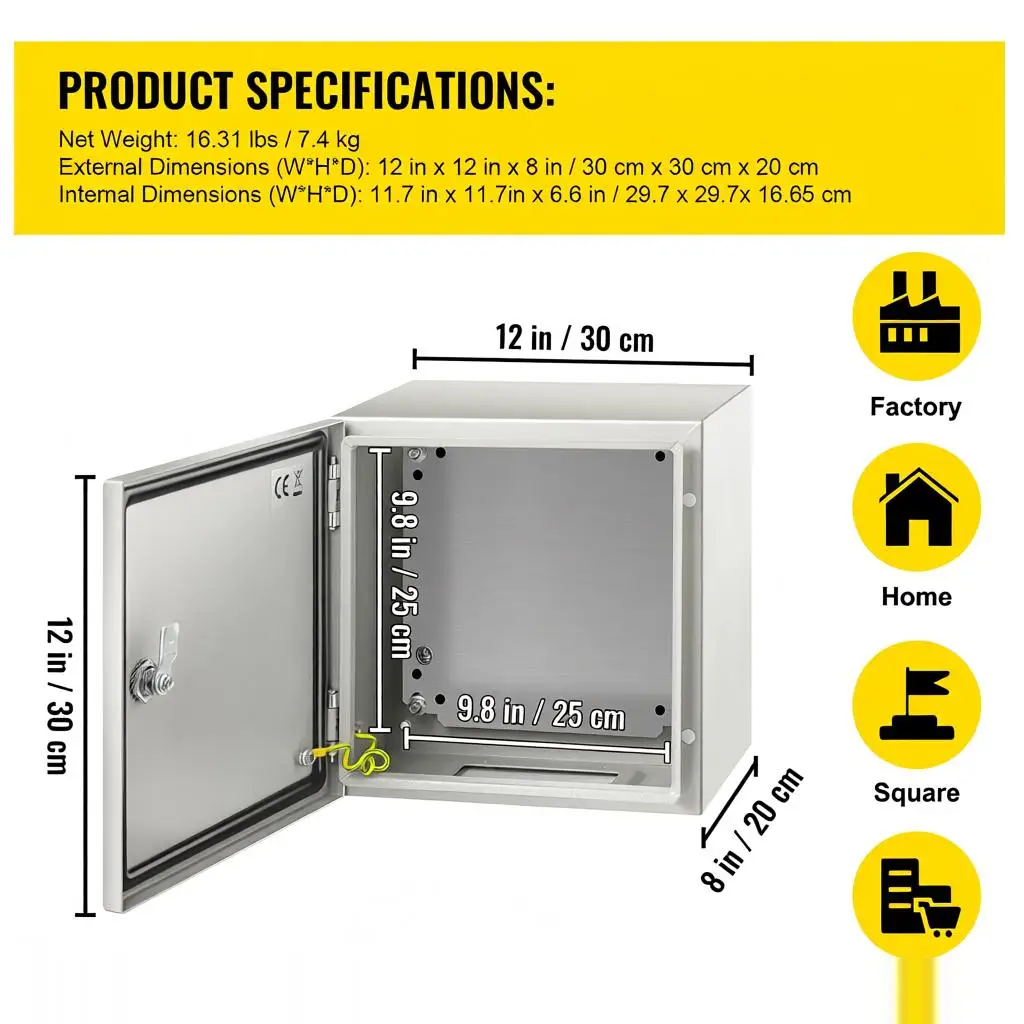 

Стальной корпус NEMA, 12 x 12 x 8 дюймов, электрический шкаф NEMA 4X, IP66, водонепроницаемый и пыленепроницаемый, для наружного/внутреннего использования.