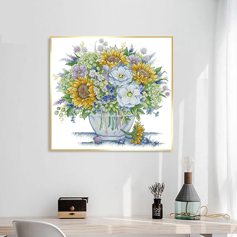 

DIY Flower Pattern Joy Sunday White Cloth Printed Cross Stitch 14CT 11CT Needle Thread Embroidery Sewing Kit Home Decor Painting