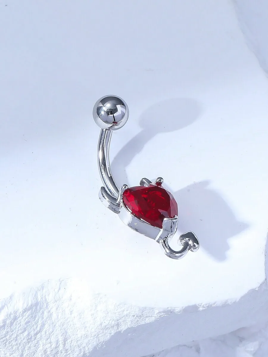 

Silver Plated Copper Red Cubic Zirconia Devil Heart Belly Button Ring For Women Fashion Jewelry