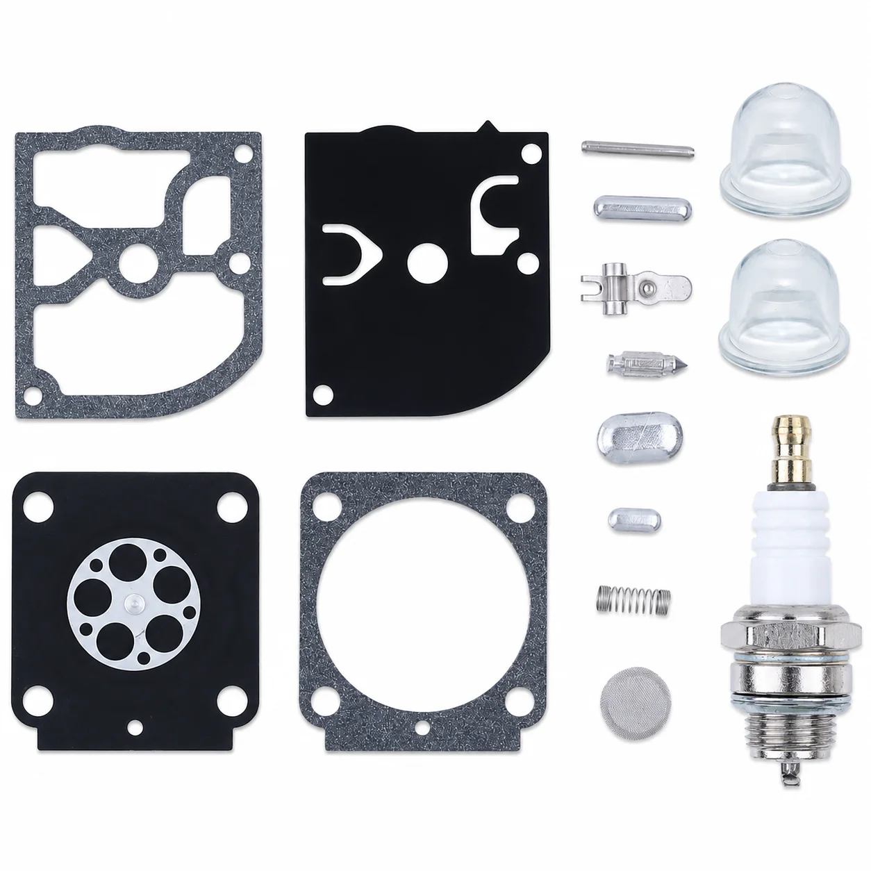 For Stihl MS171 MS181 MS211 HS81T HS86T BG46 BG55 BG65 BR45C SH55 SH85, Carburetor Repair Kit w/ K45 Primer Bulb L7T Spark Plug