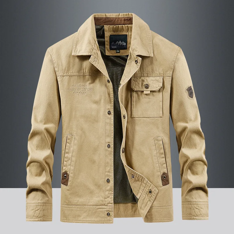 Men's Large Retro Jacket with Multiple Pockets Spring Autumn Collar Casual Outdoor Fashion for Men