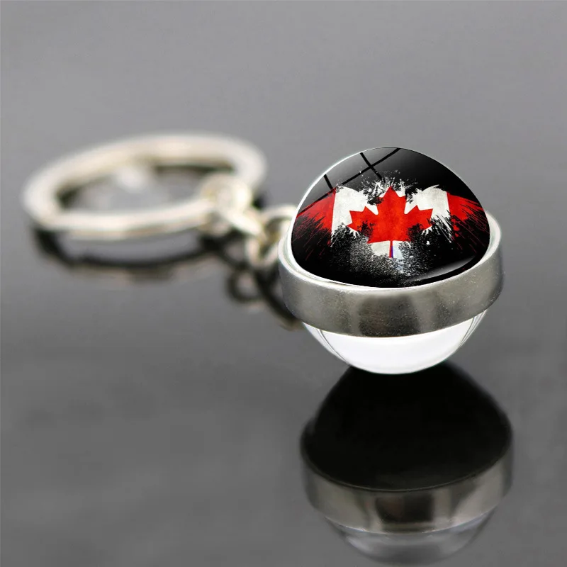 Flag of Canada Key Chain Pendant Double-sided Glass Maple Leaf Exquisite Gifts