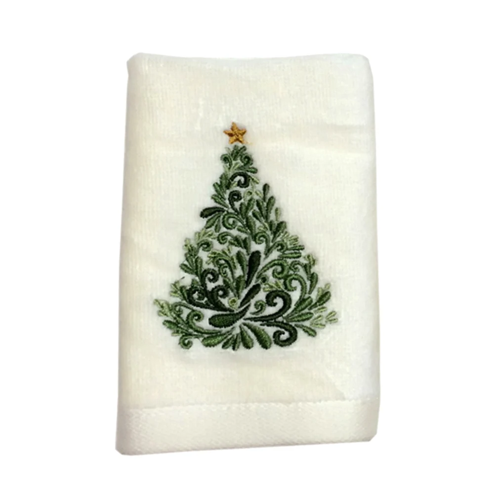 

Face Towel Facial Christmas Embroidered Cleaning Towel Christmas Tree Pattern Household Kitchen Cleaning Towels for Gift (White)