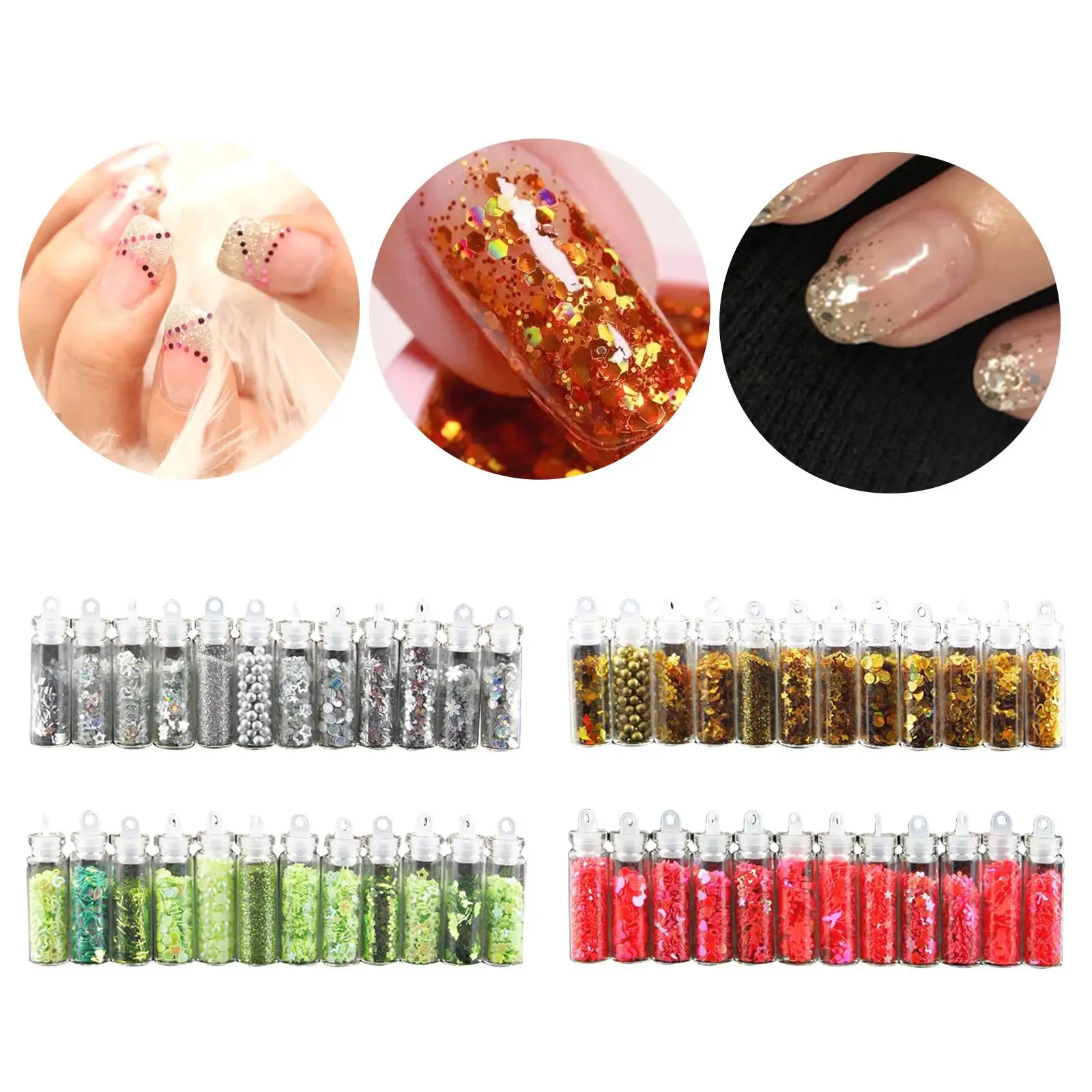 12pçs amuletos de lantejoulas brilhantes para unhas, várias formas, contas holográficas misturadas brilhantes para mostrar rosto, arte corporal, artesanato