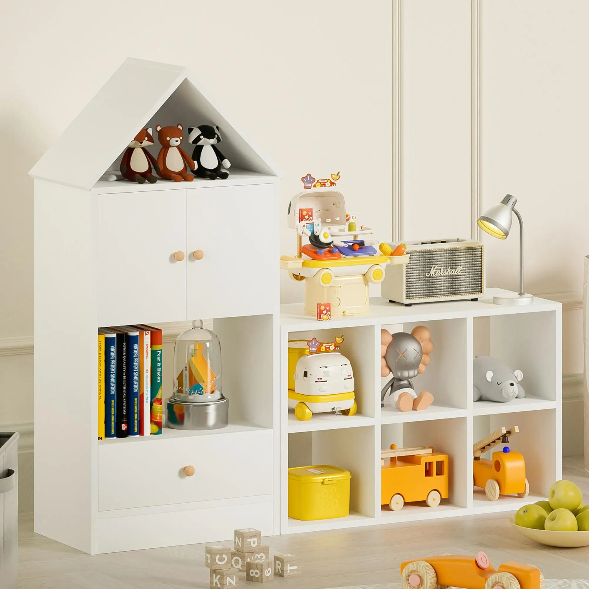 

Kids House-Shaped Bookshelf - Versatile Storage for books & Toys, Adjustable Design, Durable Organizer for playroom & Bedroom,