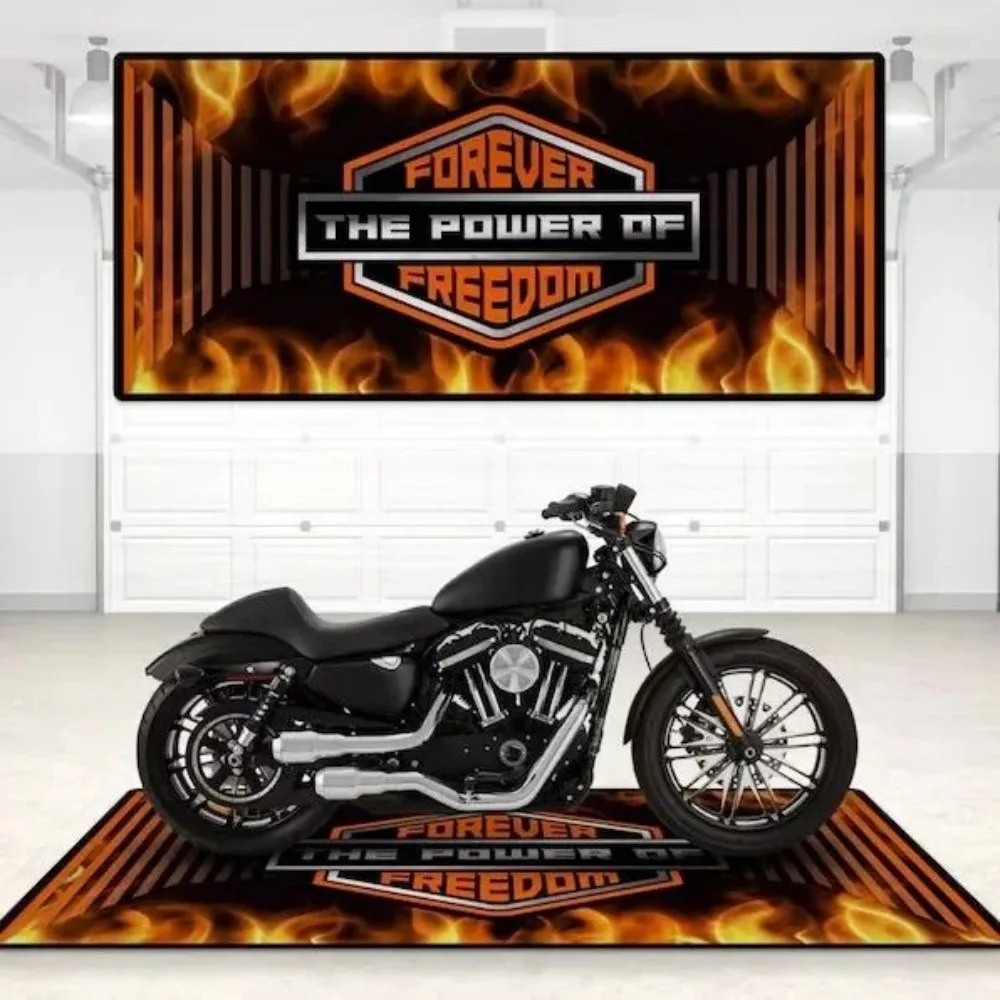 Crystal Velvet Motorcycle Mat, Anti-Slip Garage Floor Mat for Harley/Honda, Flame/Tribal/Racing Style, Motorbike Parking Rug view 6