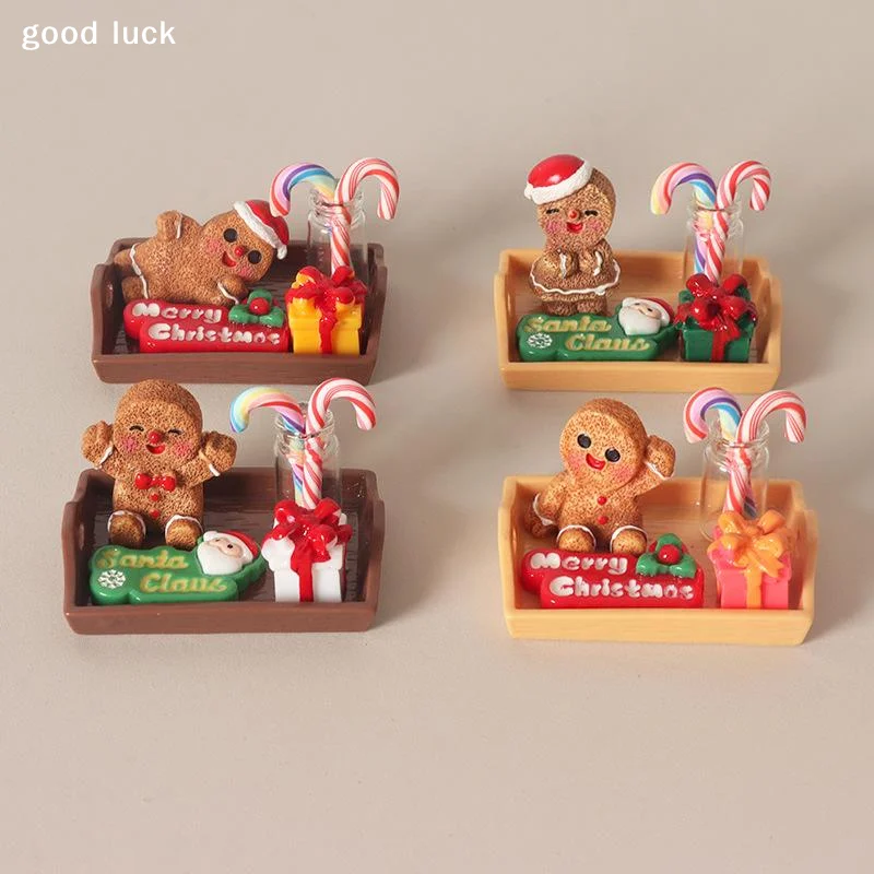 Answer5/6/8Pcs/SET Mini Christmas Gingerbread Man Resin Ornament Set For Desktop Decor DIY Micro Landscape Holiday Decor