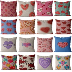 Pink Heart Cushion Cover 45x45 linen Vintage Pillowcover Decorative Sofa Cushions Throw Pillows Home Sofa Decoration Cojine