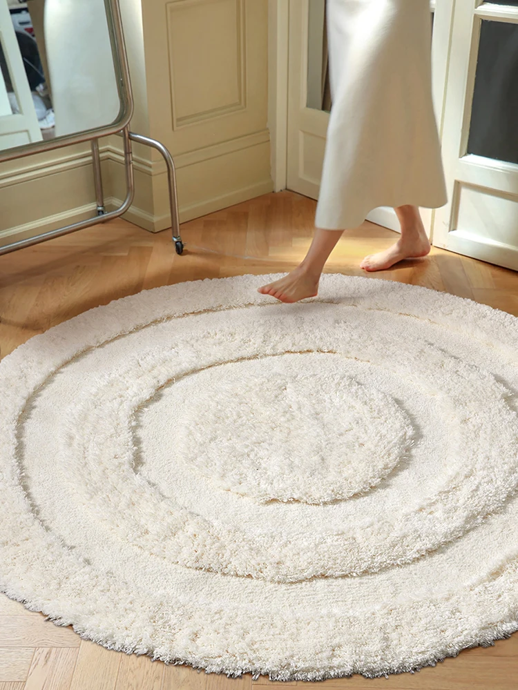 

Simple White Round Carpet Soft Touching Living Room Rug Single Chair Floor Mat Thick Cloakroom Decor Carpet Nordic Ins Style