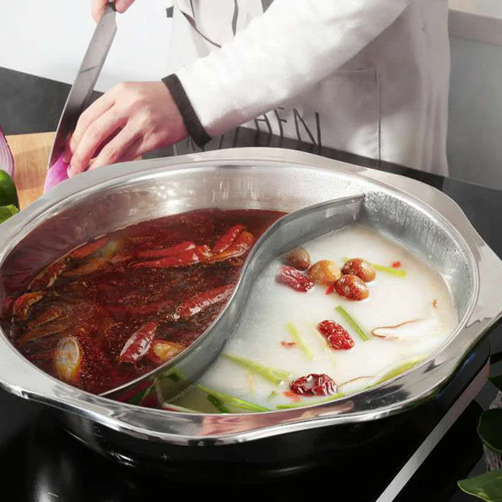 

Stainless Steel Hot Pot 28Cm Dual Chamber Non-Stick Induction Compatible Cookware For Family Party Restaurant Use
