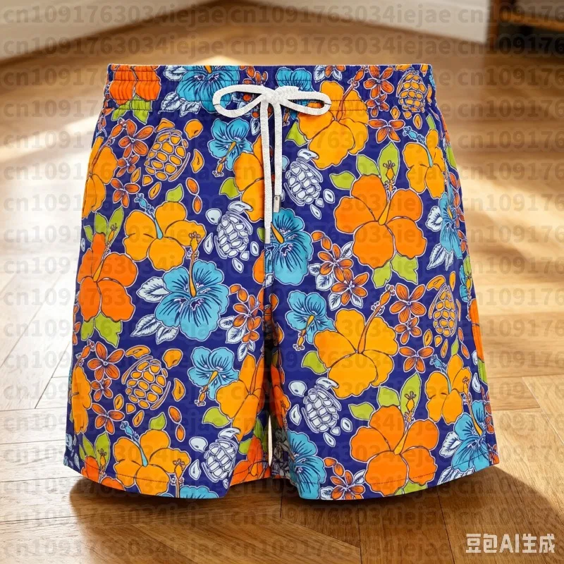 Tropical Turtle Allover Print Men's Athleisure Shorts Summer Quick-dry Lightweight Swim Beach Shorts Relaxed-Fit Shorts