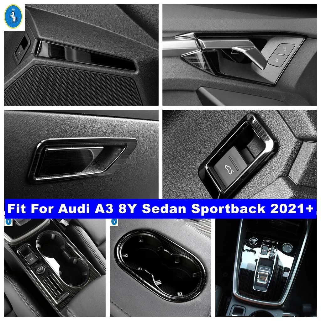 

Black Brushed Car Interior Water Cup Holder / Glove Box / Inner Door Handle Cover Trim For Audi A3 8Y Sedan Sportback 2021 2022