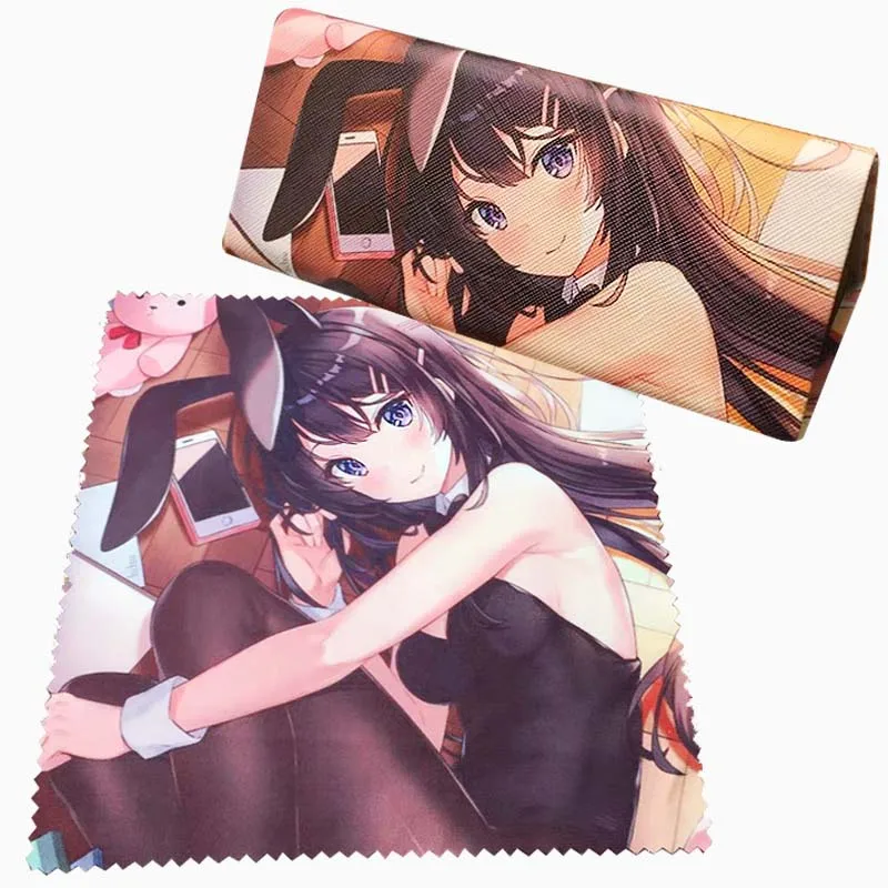 Japan Anime Rascal Does Not Dream of Bunny Girl Senpai Sakurajima Mai PU Plush Glasses Case Set With Cleaner Kids Gifts 16cm