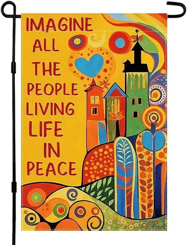CHAONENG IMAGINE ALL THE PEOPLE LIVING LIFE IN PEACE Garden Flag 12 X 18 Inch Double Sided Spring Summer Yard Outdoor Farmho uui