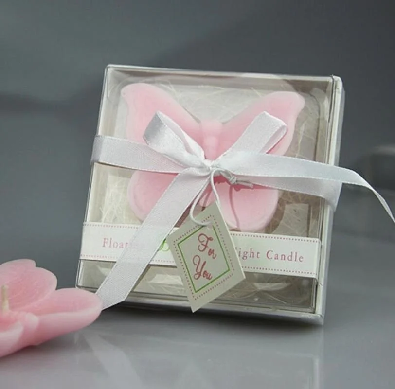 Elegant Pink Butterfly Candle with Box for Wedding X'mas Home Decor Gift Wedding Favors and Gifts