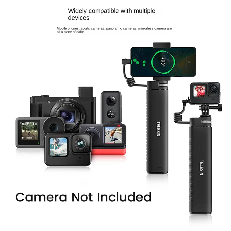 جديد TELESIN شحن Selfie Stick 10000Mah قوة البنك العالمي ل Gopro Insta360 أكشن كاميرا رياضية للهواتف الذكية