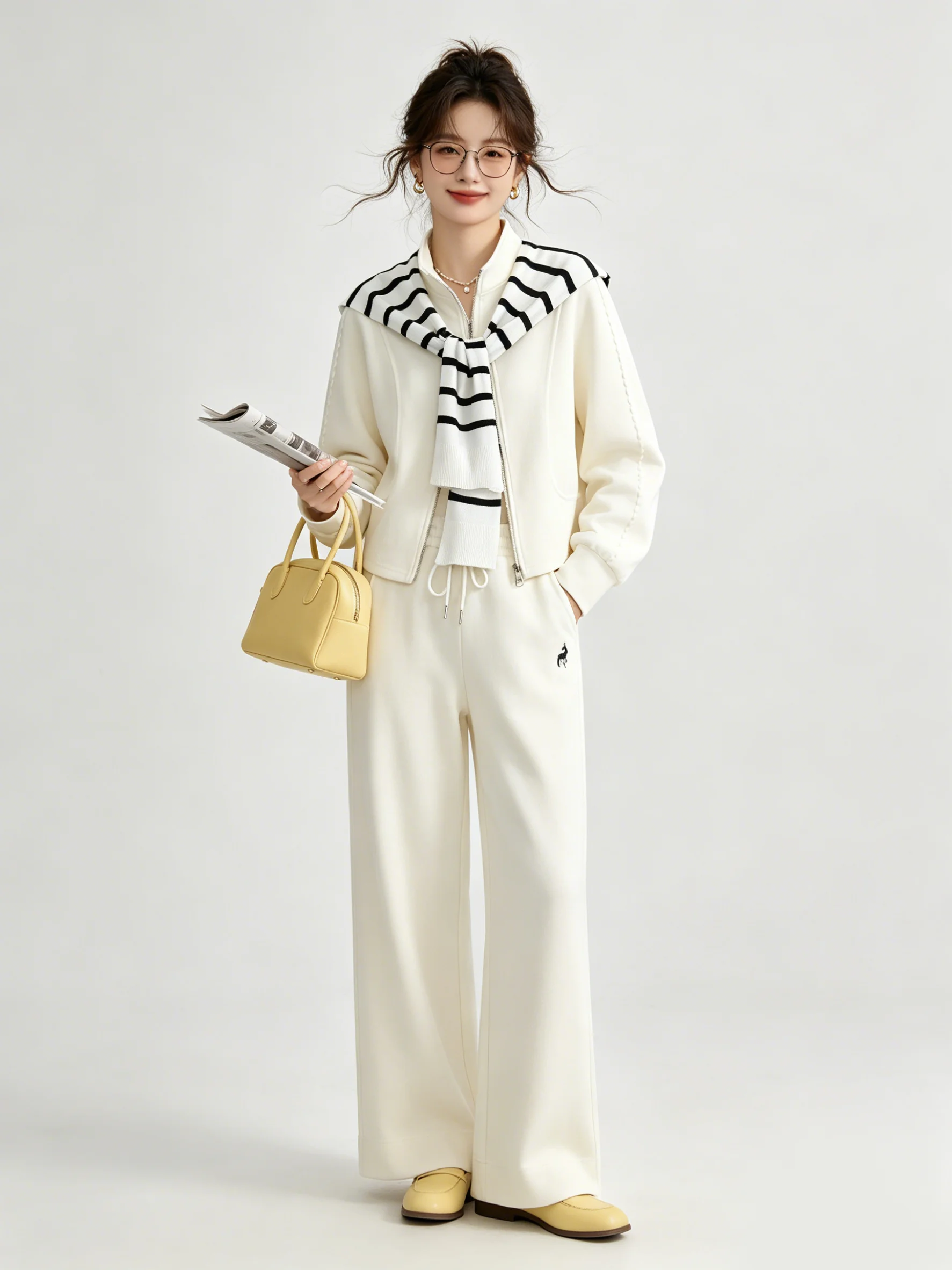 

Lingerie Style Short Sweatshirt Cardigan Casual Wide Leg Pants Skin-friendly Set Spring Fashion Women's Two-piece Suit