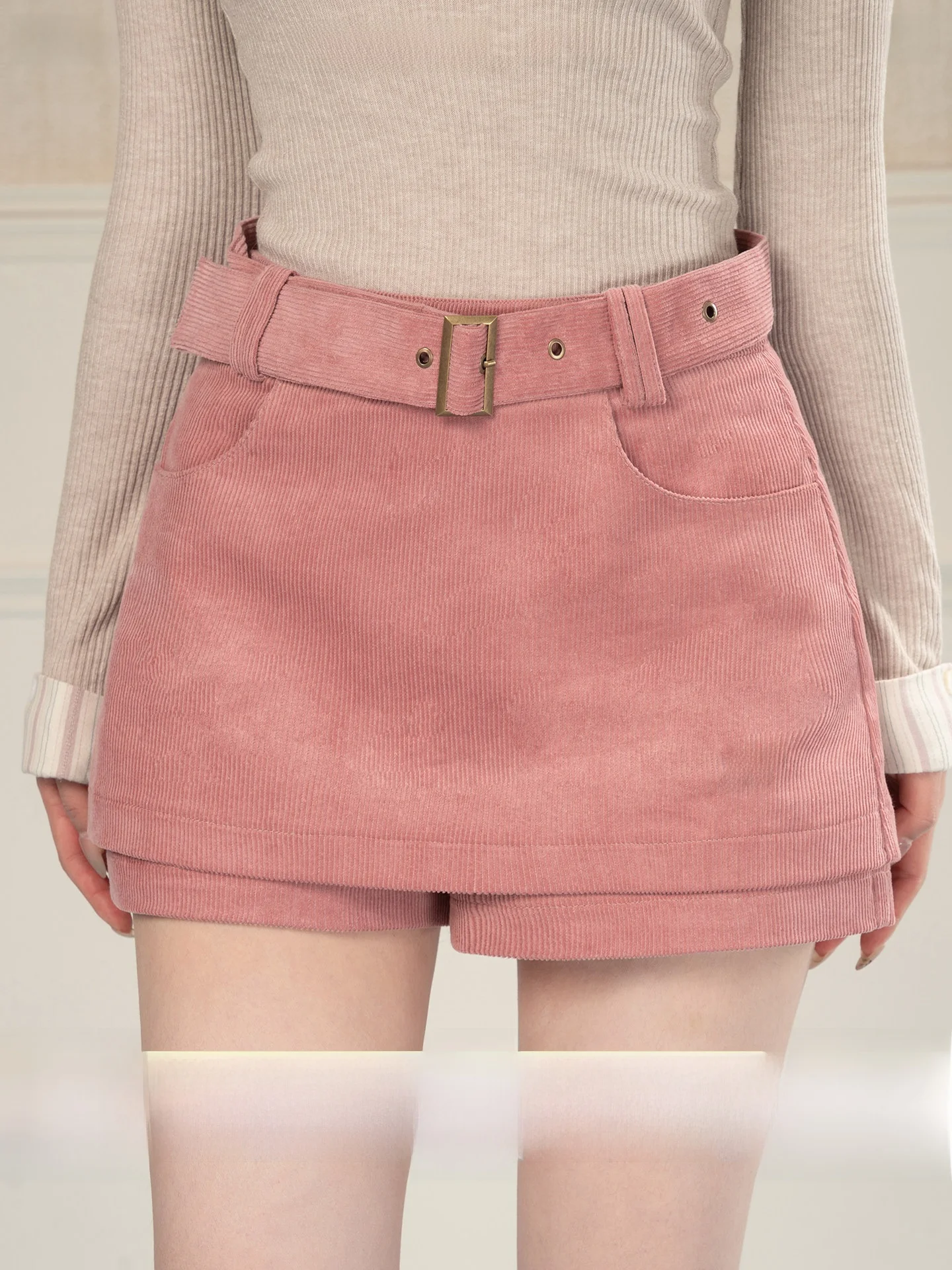 

Новая розовая вельветовая юбка А-силуэта Heynew для женщин: весенняя, нежная, с высокой талией, из хлопка, цветная, для дам