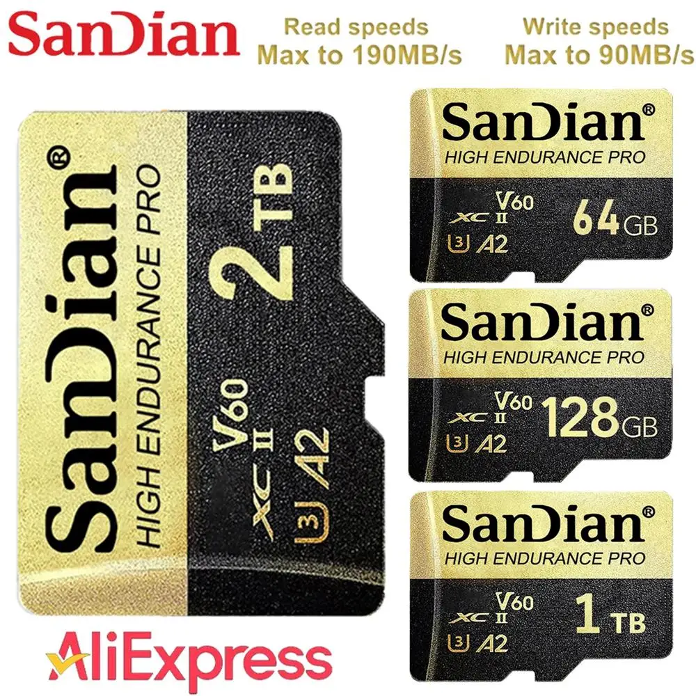 SanDian 2TB 1TB Class 10 Memory Card 128GB SD Card 256GB Micro TF SD Card A2 V60 U3 TF Flash Memory Card For Phone Camera Drone