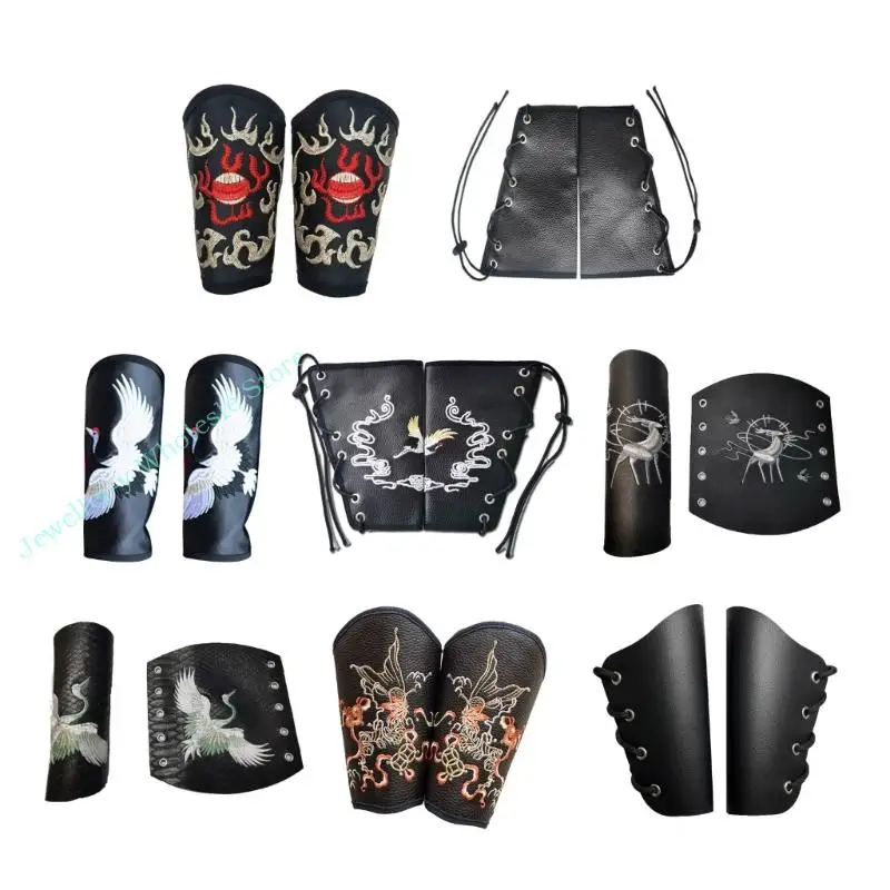 R7UF Adults Faux Leathers Arm Guards Medieval Belt Leathers Lace Up Bracers Size Leathers Armband