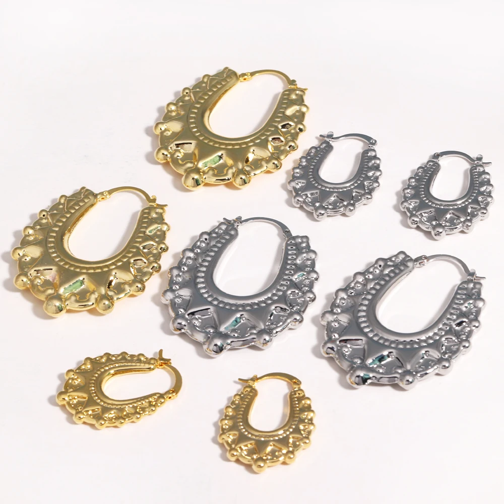 Vintage Hot Sale Gold Silver Color Crown Stitching Design U-Shaped Gold-Plated Hoop Earrings for Women Jerelry