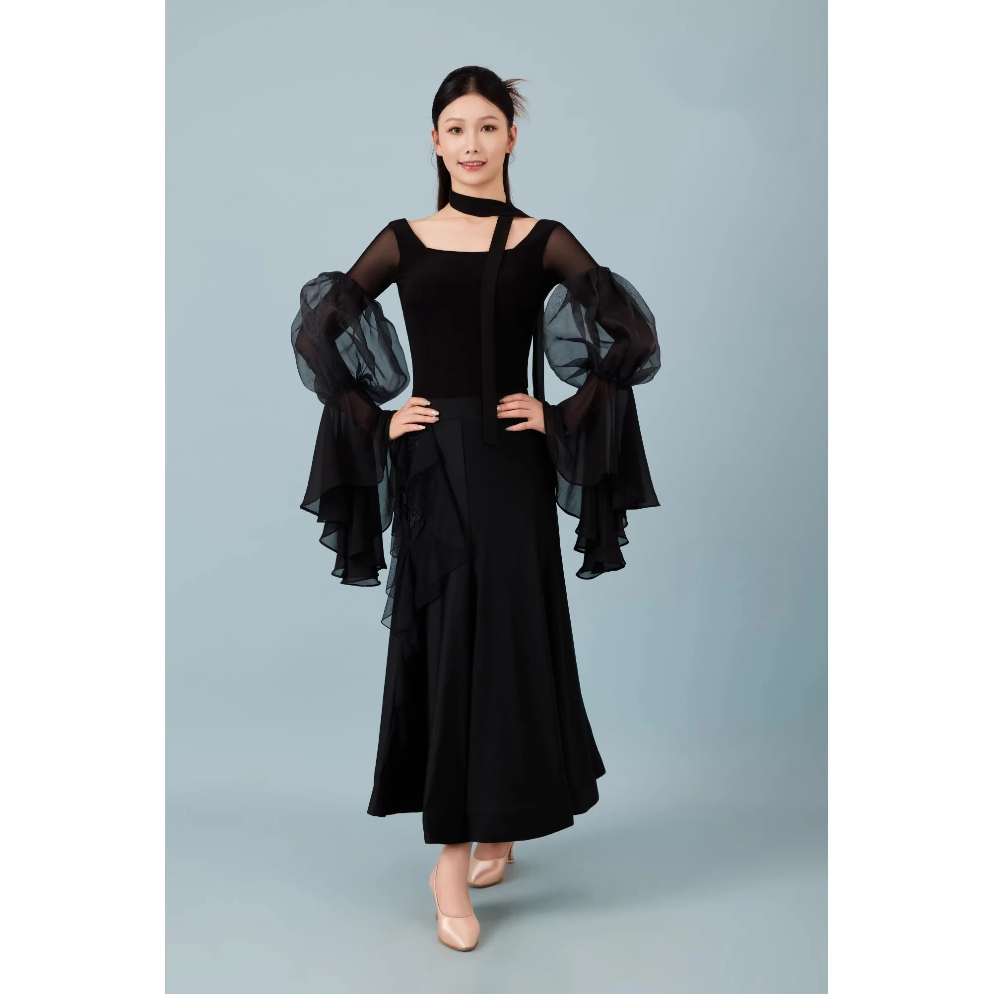 2025 Elegant Modern Dance Clothes Mesh Top Jumpsuit Women Waltz Chacha Rumba Tango Latin Ballroom Dance Costumes Wear DN21948