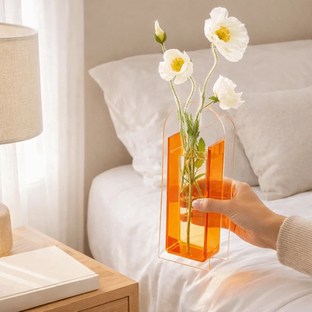 

Minimalist Transparent Acrylic Vase Geometric Modern Flower Vase Multiple Colors INS Style Hydroponic Planter Home Office