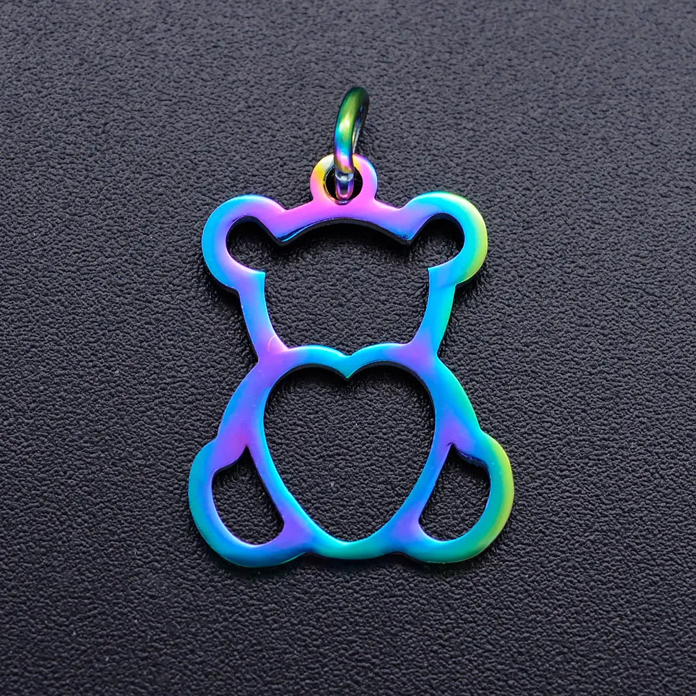 5pcs/lot Rainbow Dog Cat Paw DIY Charms Wholesale 316 Stainless Steel Unicorn Pendant Bear Hummingbird Dove Connectors Charm