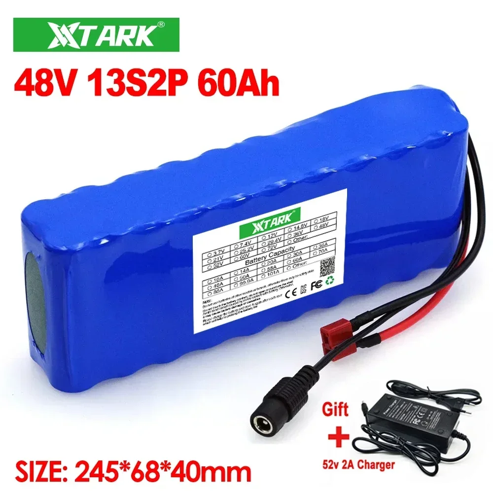 

13S2P 48v 60Ah 18650 Li-ion Battery for Bafang Electric Bike Retrofit Kit 1000w 54.6V 2A Charger + T Plug