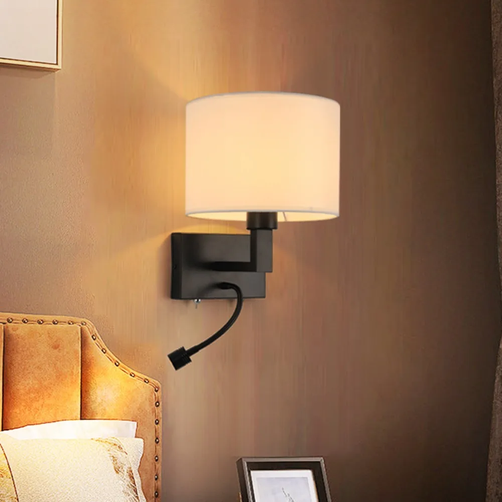 Imagem -04 - Bedside Tecido Lâmpada de Parede com Pequenos Holofotes Lâmpada de Leitura Quarto Sala de Estar Hotel Tecido Lampshade Wall Light