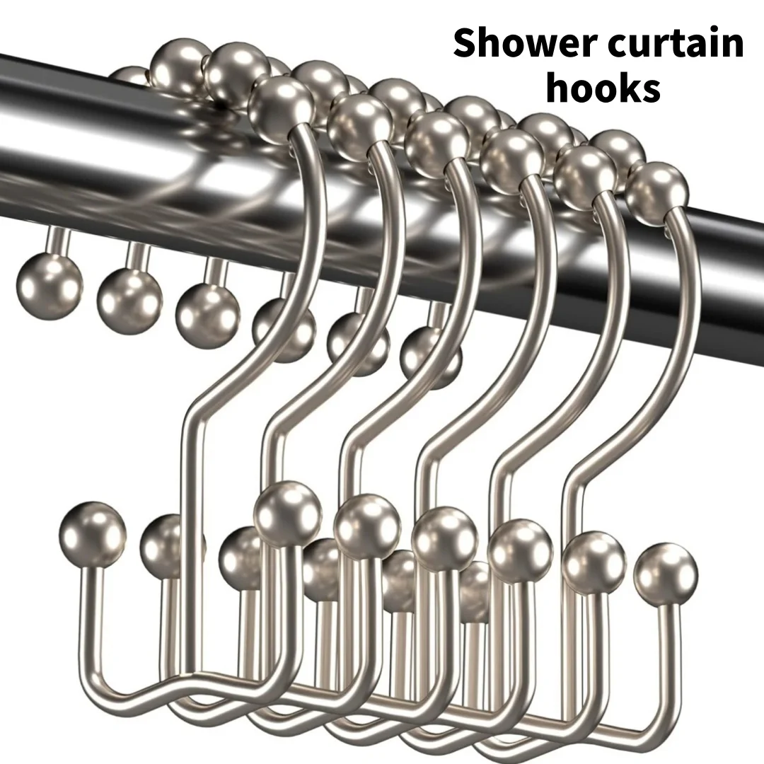Shower Curtain Hook, anti Rust Metal Double Sliding Shower Hook Ring for Bathroom Shower Bar, Freely Sliding Hook (Silver)