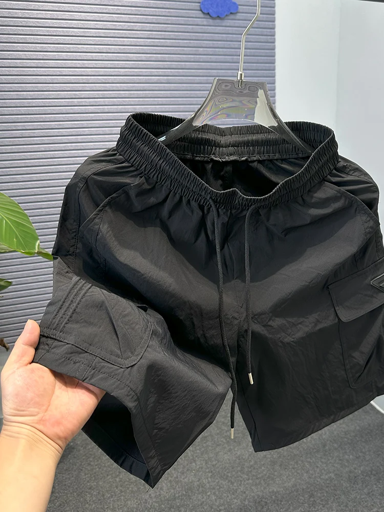 

Мужские повседневные шорты из ледяного шелка, свободного кроя, с множеством карманов, длиной до колена, модная верхняя одежда, летняя новинка