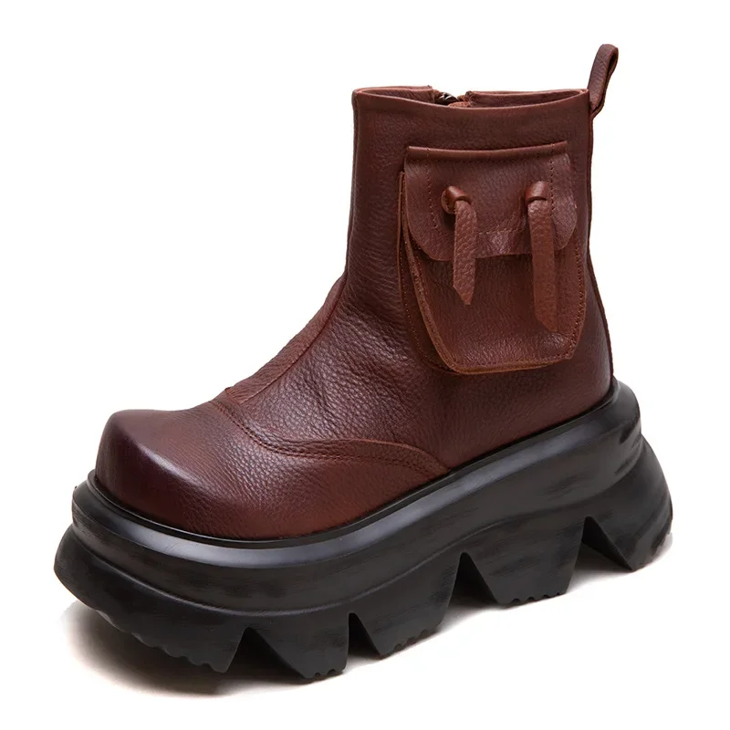 Krasovki 7cm Natural Genuine Leather Chimney Fashion Ankle Booties Women Moccasins Autumn Boots Motorcycle Ladies Spring Shoes image 6