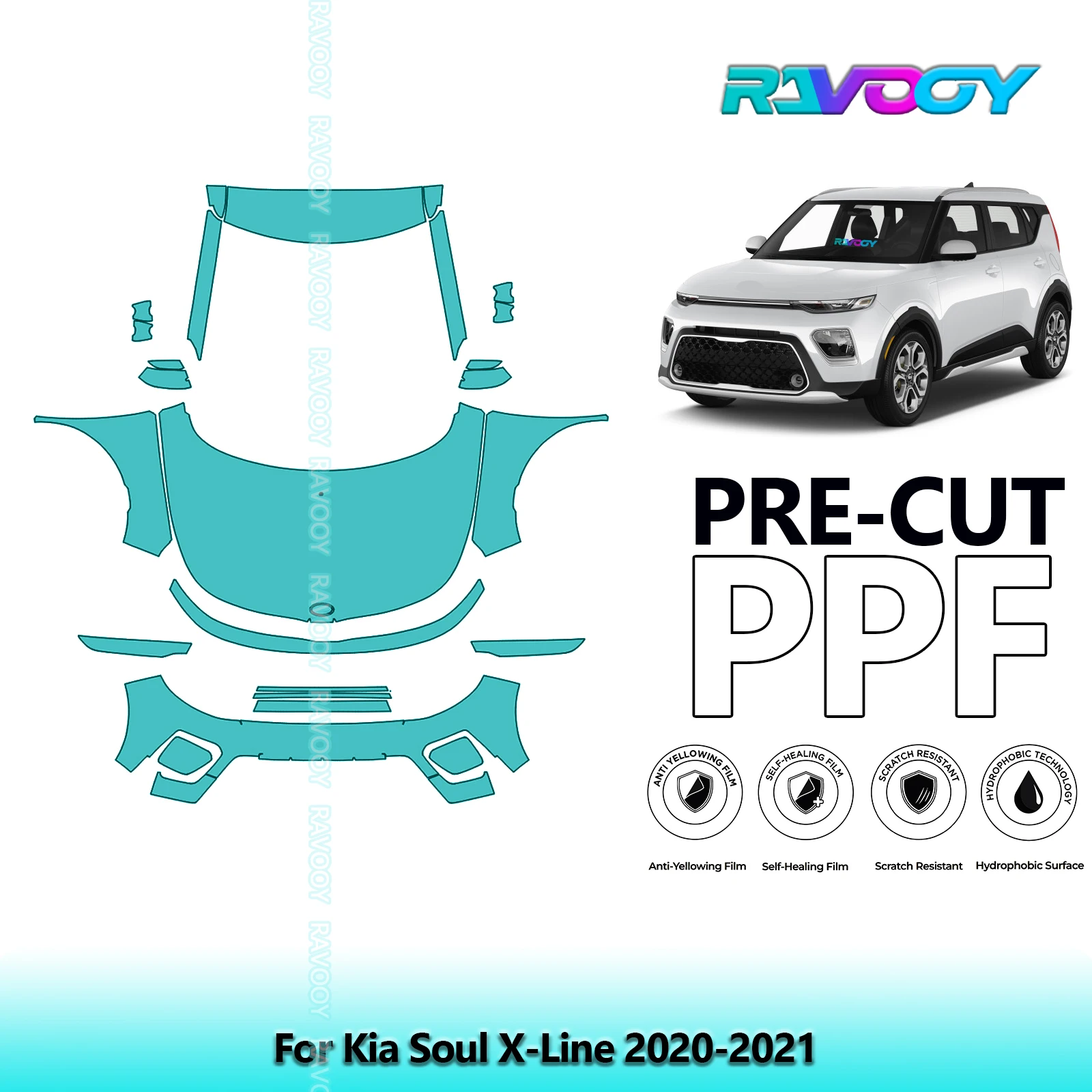 

8.5Mil Front Kit Precut Paint Protection Film PPF Clear Bra For Kia Soul X-Line 2020-2021