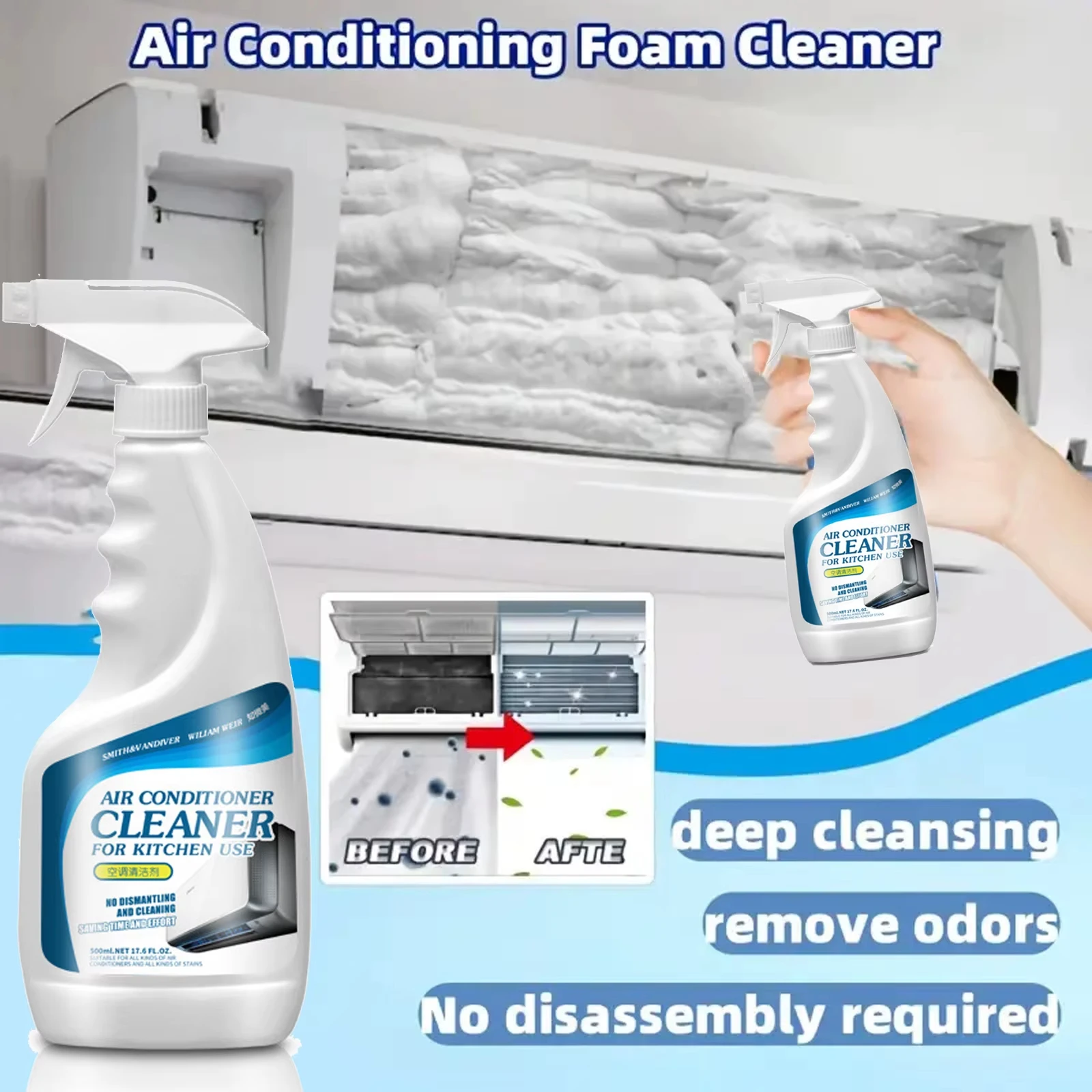 New 500ML Air Conditioner Foaming Cleaner Spray Deodorizer Professional Household Outside Machine Cleaning Foam Spray Deodorizer