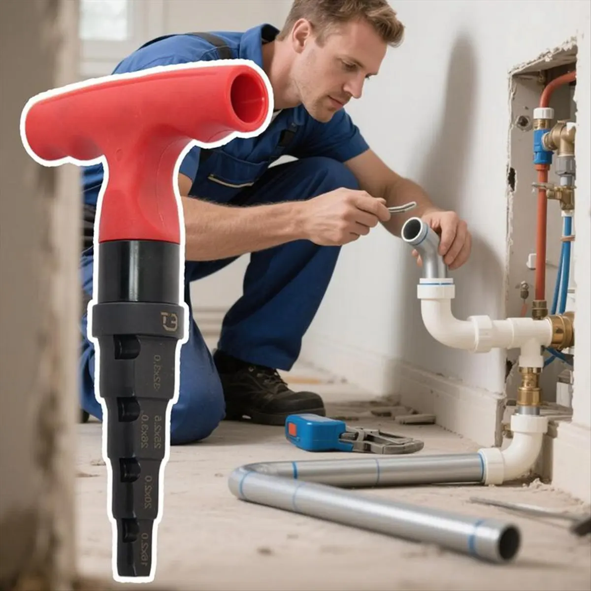 Y561A J~Pipe Deburring Tool Internal Chamfering Tool Multi-Layer Calibration Reamer 4-in-1 Ratcheting Swivel Fit 0.6-1.25in
