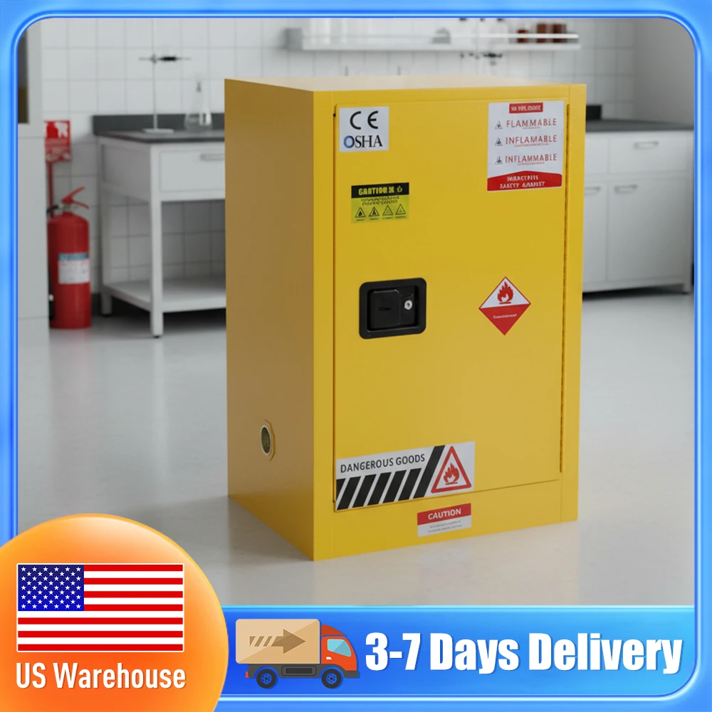 

Шкаф для хранения опасных веществ объемом 12 галлонов, из холоднокатаной стали, взрывозащищенный, для промышленного использования, для хранения легковоспламеняющихся жидкостей.
