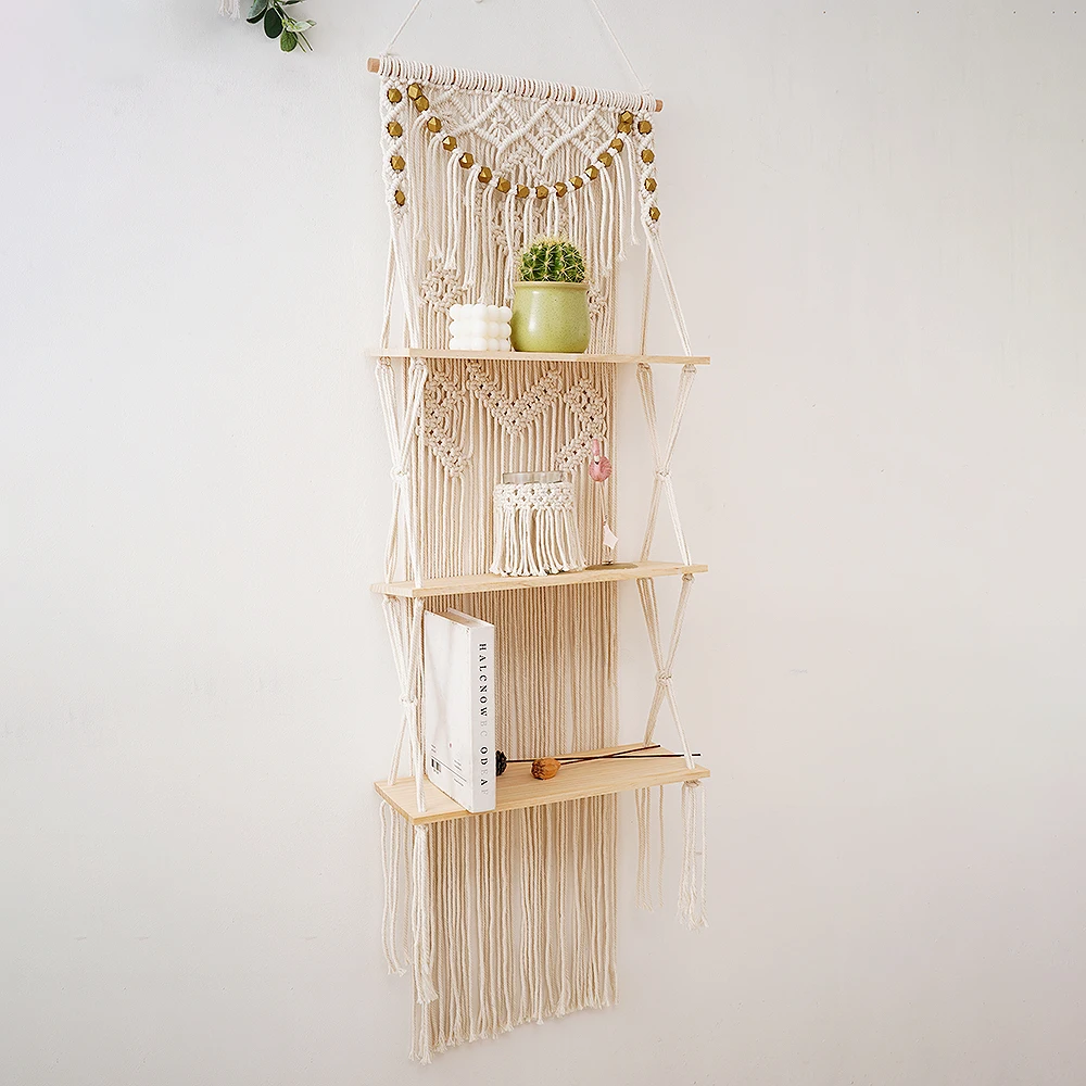 Nordic Handwoven Wall Hanging Shelves Three-layer Shelf Wall Decoration Hotel Clothing Store Wall Art Modern Minimalist Style